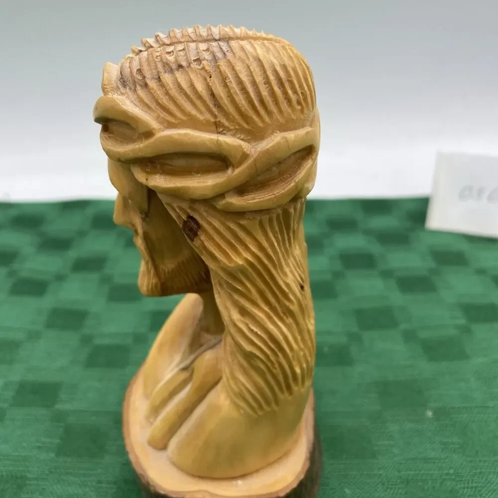 Vintage Hand Carved Wooden Bust Of Jesus 5 1/4